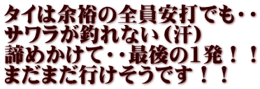 タイは余裕の全員安打でも・・ サワラが釣れない（汗） 諦めかけて・・最後の1発！！ まだまだ行けそうです！！